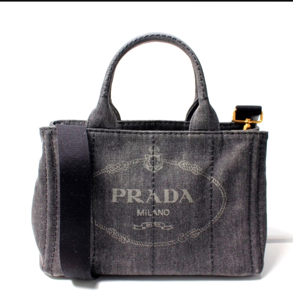 SOLD ‼️PRADA Canapa EUC Denim Black Mini Tote w/Strap - Picture 17 of 17